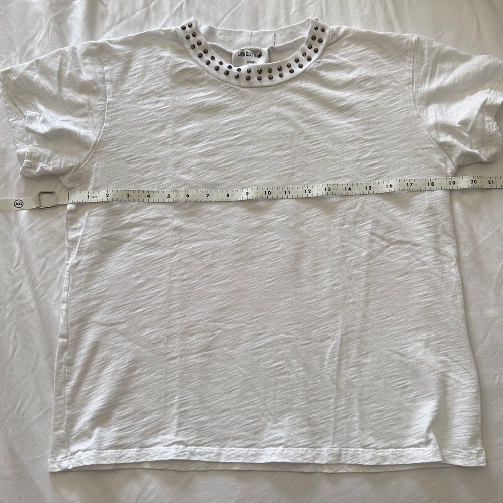 LNA White Tee with Studded Neckline